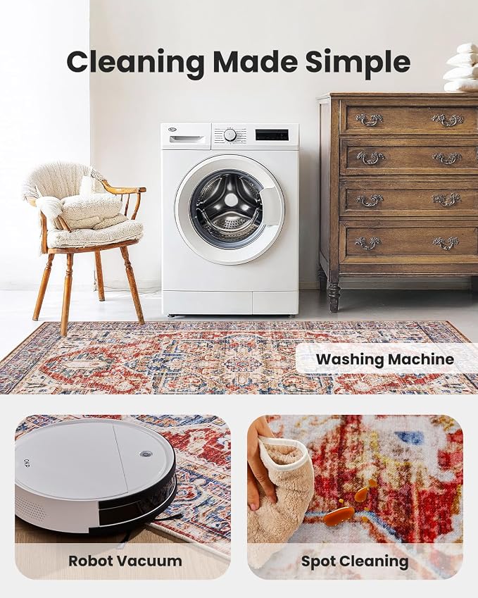 AMADA HOMEFURNISHING 9x12 Washable Area Rug, Low-Profile Large Area Rug - Image 5