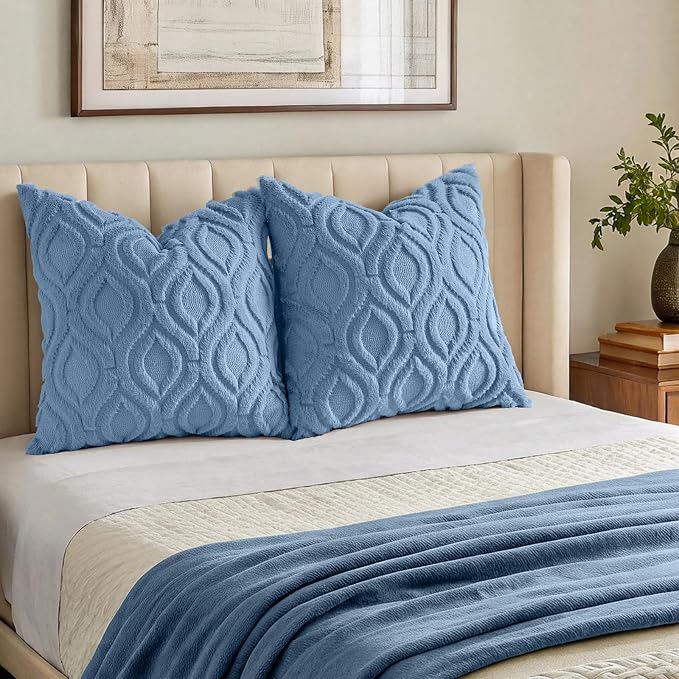 decorUhome Throw Pillow Covers 12x20 Inch Set of 2, Soft Plush Faux Wool Blue - Image 7