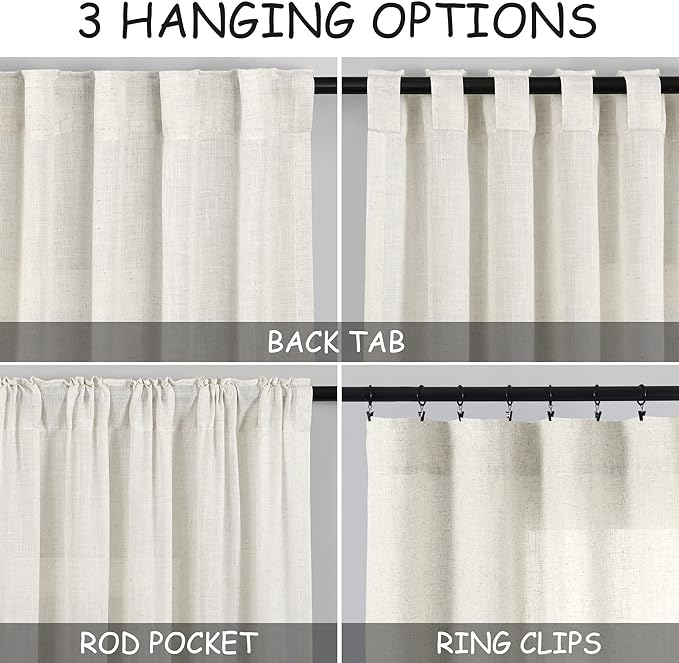 Cream Kitchen Cafe Curtains 40 Inch Length 2 Panel Set Back Tab Pocket Semi - Image 3
