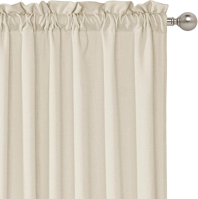 RYB HOME Short Kitchen Valances Thick Faux Linen Blended 2 Panels, Privacy - Image 2
