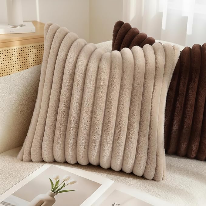 decorUhome Cozy Faux Fur Throw Pillow Covers 24x24 Set of 2 Decorative Soft - Image 4