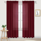 DWCN Christmas Burgundy Sheer Curtains Semi Transparent Voile Rod Pocket by DWCN