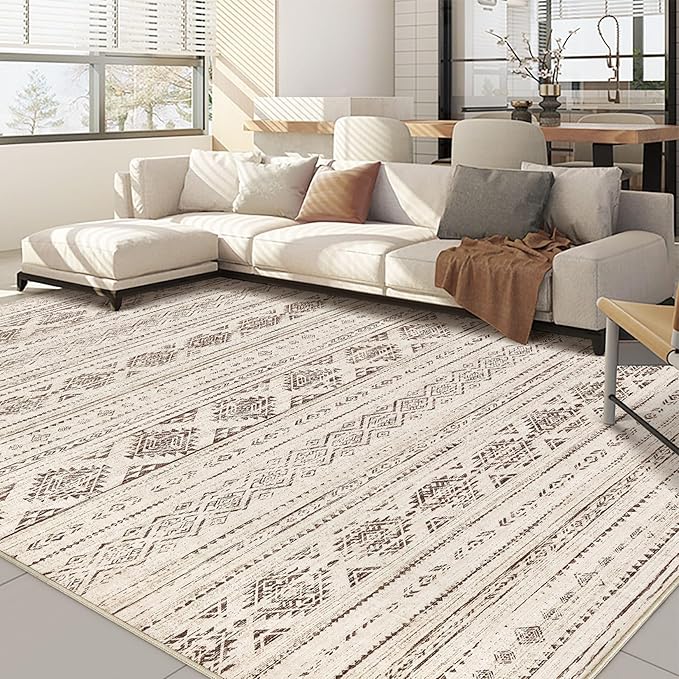 Nakagishi 7x9 Area Rug Living Room: Washable Boho Large Neutral Soft Farmhouse by NakagishiAreaRug