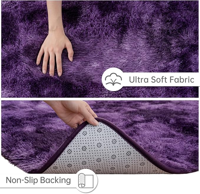 Goideal Fluffy Rug for Bedroom Living Room, 7x10 Purple Area Rugs, Faux Fur - Image 6