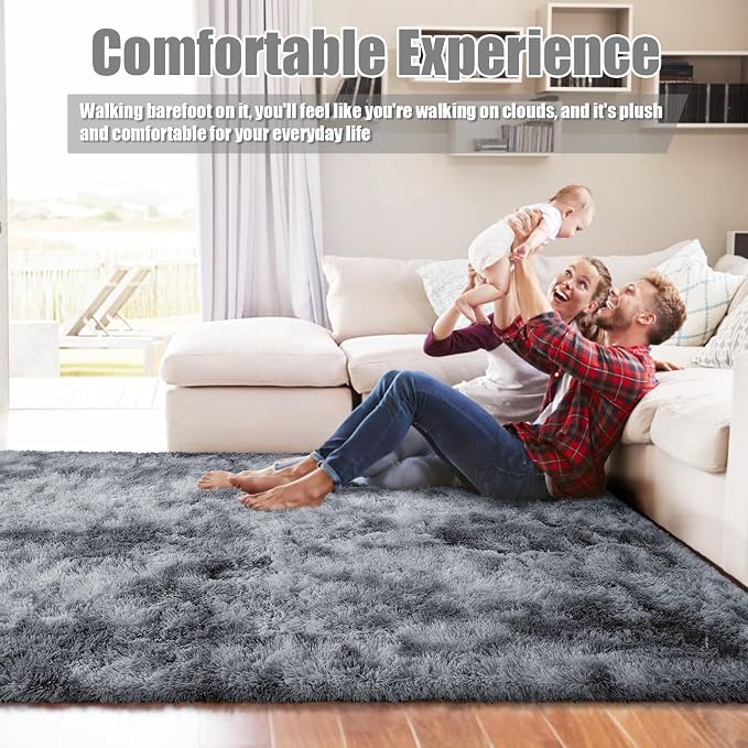Shag Area Rug for Bedroom 5x8, Tie-Dyed Black Fluffy Area Rugs for Living Room - Image 5