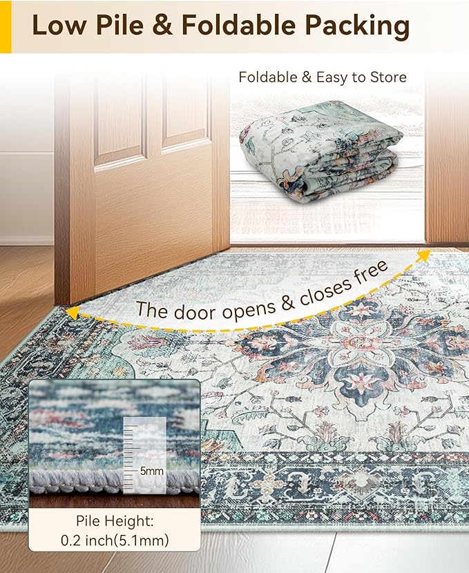 RELEANY Area Rugs 7'x9' Washable Non-Slip, Floral Vintage Distress Print - Image 4