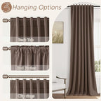 Guken Mocha Mousse 100% Blackout Linen Curtains 96 Inch Length 2 Panels Set - Image 6