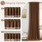 Guken Caramel Brown 100% Blackout Linen Curtains 120 Inch Length 2 Panels Set - Image 6