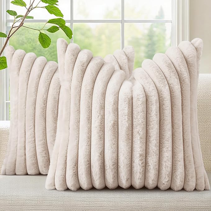 decorUhome Summer Cozy Faux Fur Throw Pillow Covers 20x20 Set of 2 Decorative by decorUhome