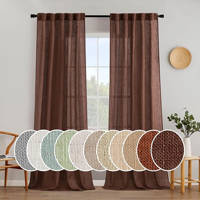 MIULEE Chocolate Brown Linen Curtains 96 Inch Long by MIULEE