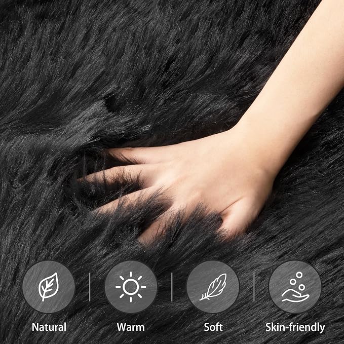 Ciicool Black Fluffy Round Fur Area Rug - Image 4