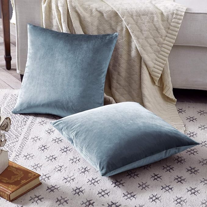 GIGIZAZA Stone Blue Velvet Decorative Throw Pillow Covers 18x18 - Image 5