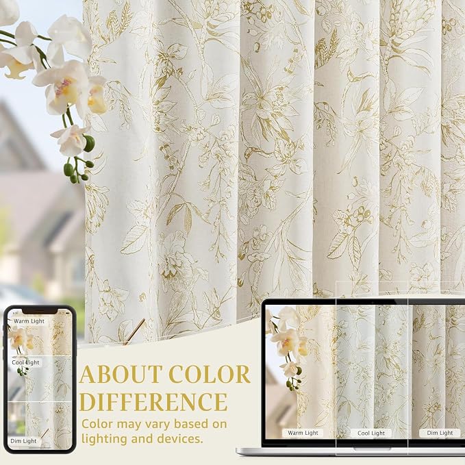 jinchan Floral Curtains 90 Inch Length Mustard Yellow Flower Linen Farmhouse - Image 6