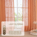 LAMIT Orange Linen Curtains 40 Inch Length, Semi Sheer Light Filtering Panels - Image 4