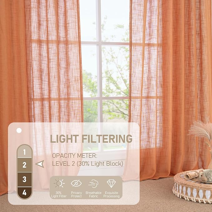 LAMIT Semi Sheer Linen Curtains 45 Inches Long, Bronze Grommet Light Filtering - Image 5