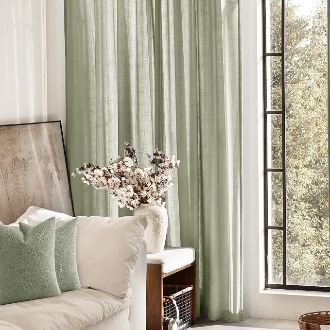 Linen Blend Sage Green Curtains 102 inch Length 2 Panels - Image 5