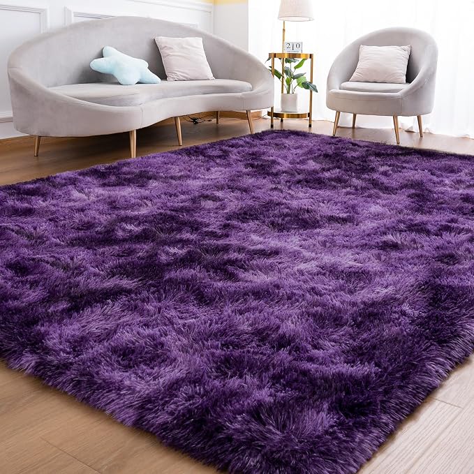 Goideal Fluffy Rug for Bedroom Living Room, 6x9 Purple Area Rugs, Faux Fur Shag by Goideal
