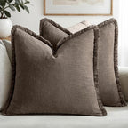 MIULEE Decorative Throw Pillow Covers Neutral Linen Fringe Throw Pillows Euro by MIULEE