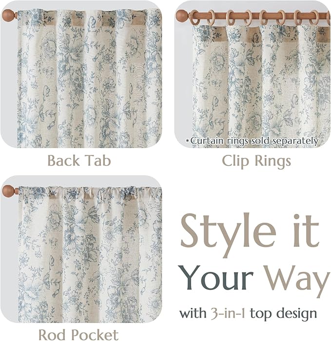 jinchan Linen Floral Curtains 100 Inch Extra Wide - Image 4