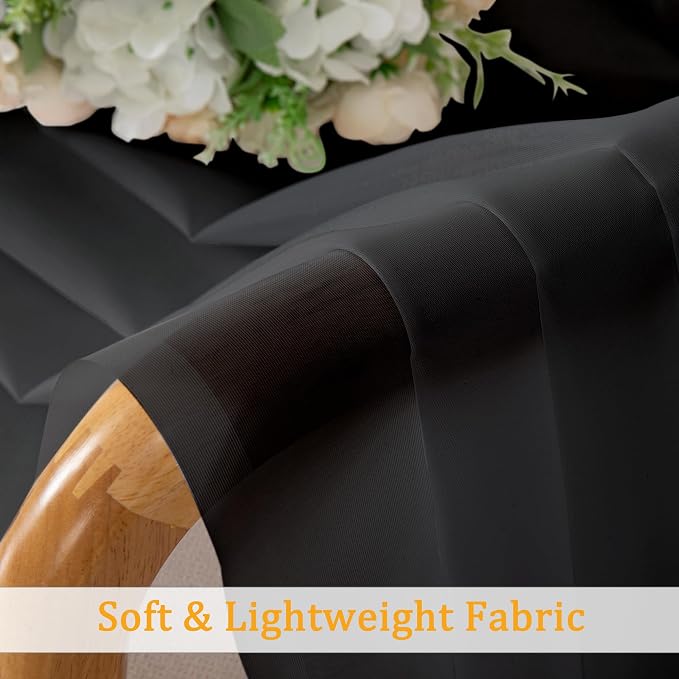 Gwine Black Sheer Curtains 108 Inches Long 2 Panels Set, Voile Light Filtering - Image 8