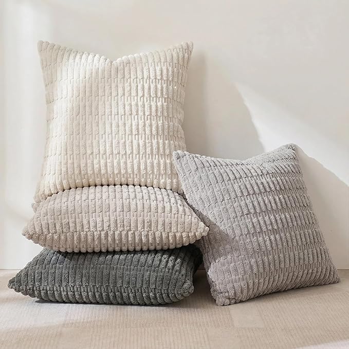 Fancy Homi Set of 4 Grey and White Boho Decorative Throw Pillow Covers 28x28 - Image 3