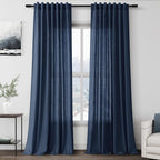 Nanspring Denim Blue Linen Curtains 90 Inch Long 2 Panels Set by Nanspring