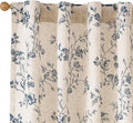 Lazzzy Blue Floral Linen Curtains 96 Inch Farmhouse Back Tab Drapes by Lazzzy
