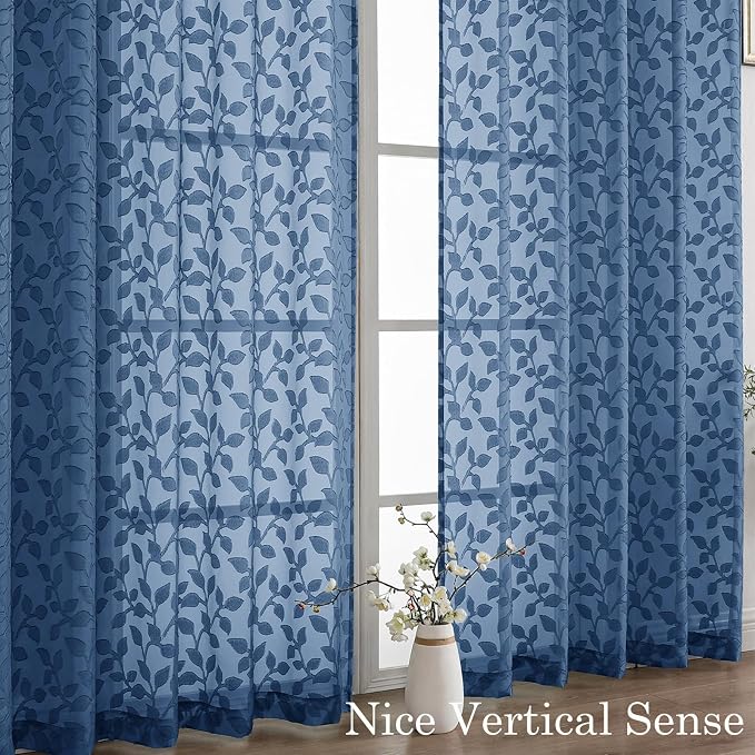 Chyhomenyc Extra Long Dusty Blue Sheer Curtains 108 Inch Length 2 Panels Set - Image 9