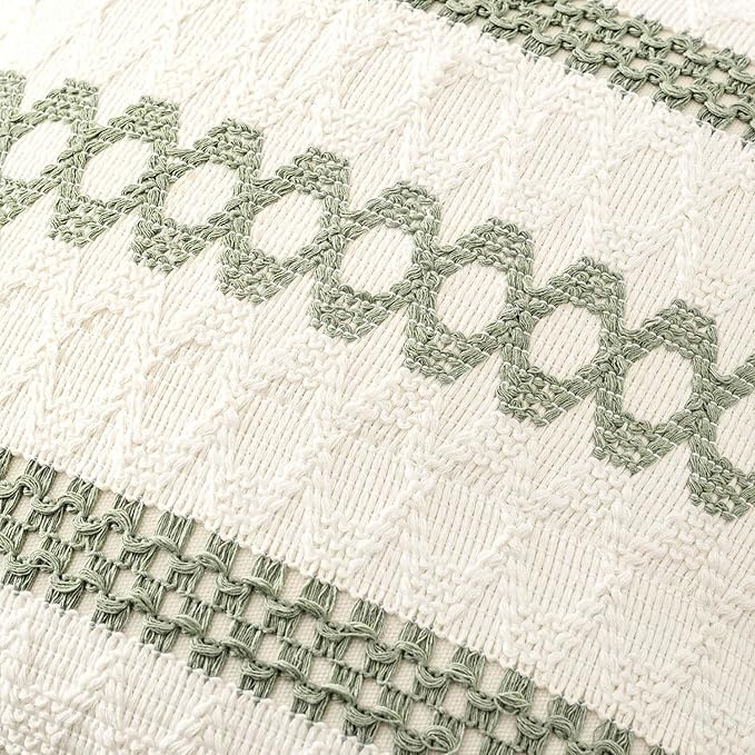 MIULEE Set of 2 Sage Green Boho Decorative Lumbar Pillow Covers 12x20 Inch - Image 4