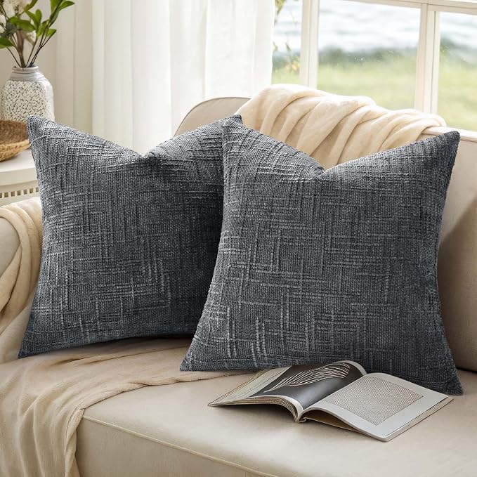 decorUhome Dark Grey Chenille Euro Sham Throw Pillow Covers 24x24 Set of 2 - Image 9