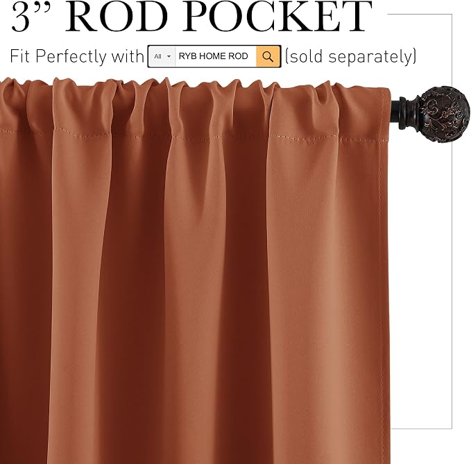 RYB HOME Kitchen Blackout Curtains Over Sink 36 inch Length, Rod Pocket Summer - Image 2