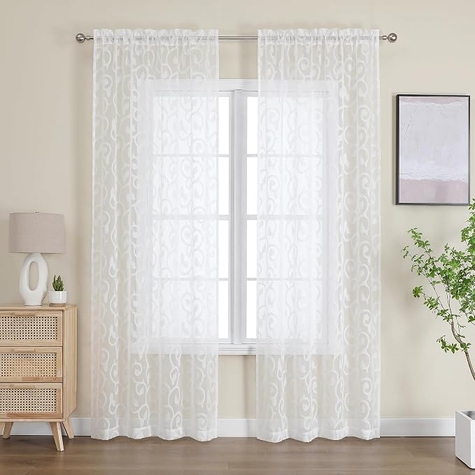 OWENIE Furman Ivory Sheer Curtains 96 inches Long - Image 2