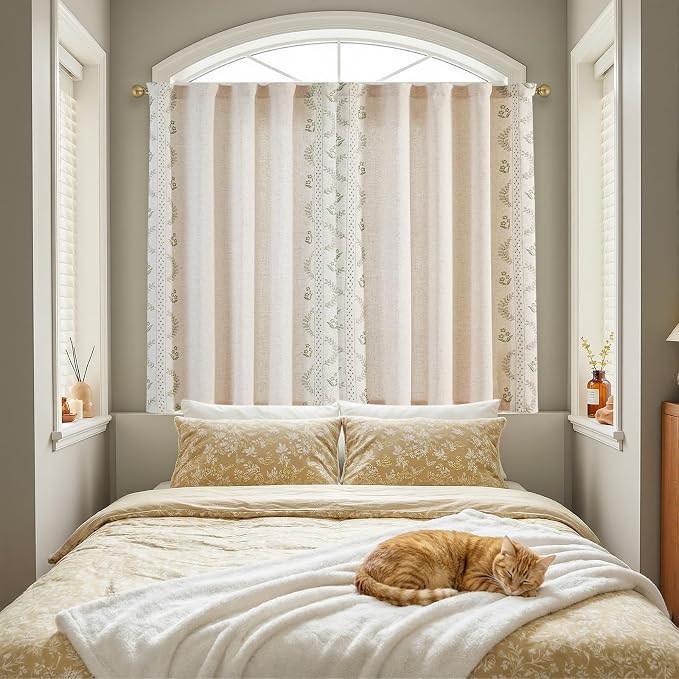 jinchan Belrose Linen Floral Cafe Curtains 54 Inch Length Embroidered Farmhouse - Image 4
