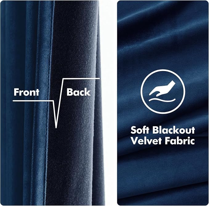 MIULEE Velvet Curtains Navy Blue Elegant Grommet Curtains Thermal Insulated - Image 3