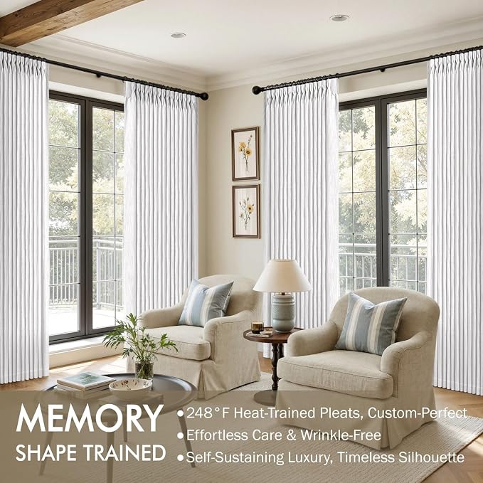 MIULEE Pinch Pleated Thick Linen Curtains 84 Inches Long 2 Panels, Pinch Pleat - Image 2