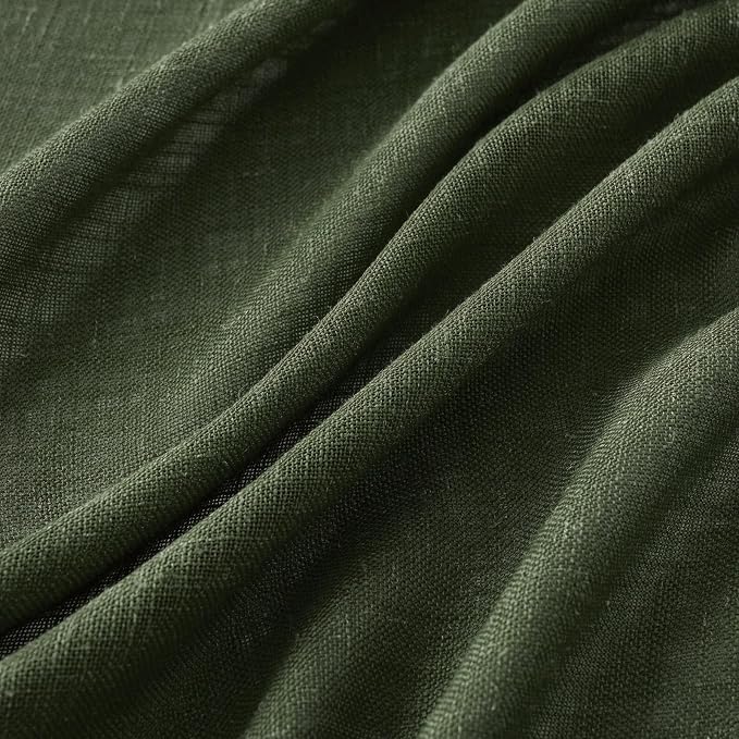 MIULEE Olive Green Linen Curtains 54 Inch Length 2 Panels - Image 4