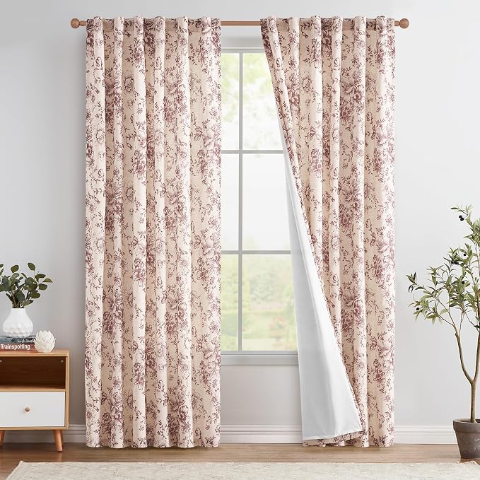 jinchan Lined Linen Blend Curtain Floral Curtains by JINCHAN