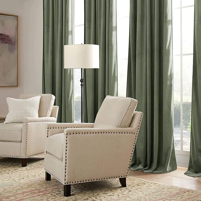 RYB HOME Sage Green Velvet Curtains - Image 6