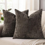 decorUhome Dark Brown Chenille Throw Pillow Covers 16x16 Set of 2 Textured Soft by decorUhome