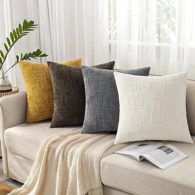 decorUhome Summer Cream White Chenille Throw Pillow Covers 20x20 Set of 2 - Image 8