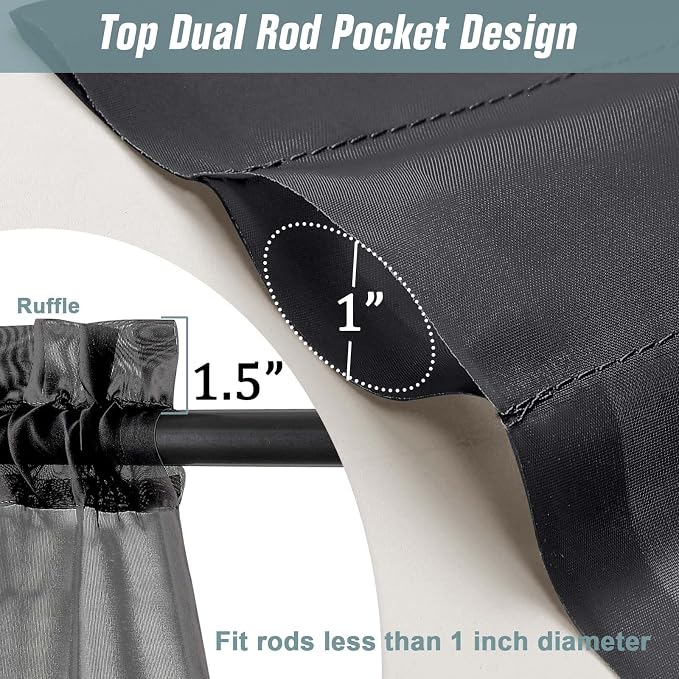 Black Small Sheer Curtains 2 Panels Set, Kitchen Curtains 36 Inch Length - Image 3