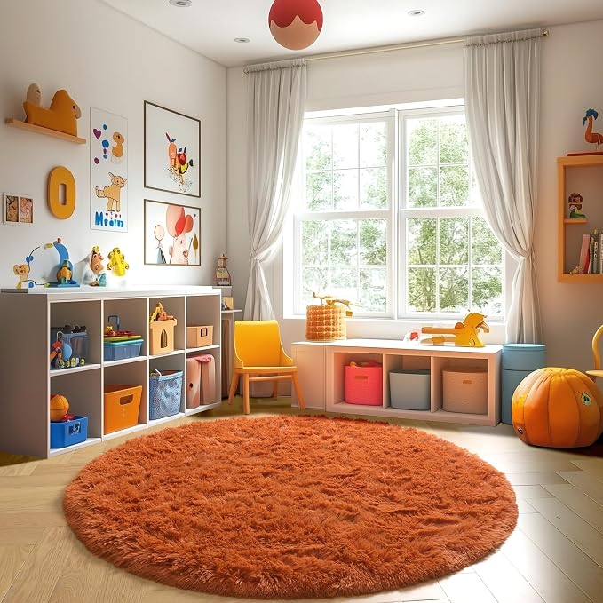 Amdrebio Burnt Orange Small Round Circle Rug 3Ft - Image 5