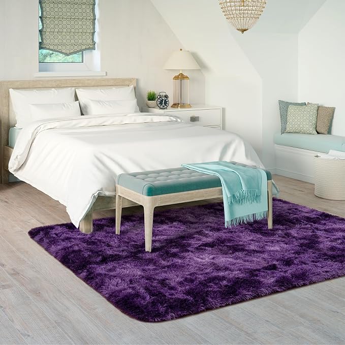 Goideal Fluffy Rug for Bedroom Living Room, 4x6 Purple Area Rugs, Faux Fur Shag - Image 3