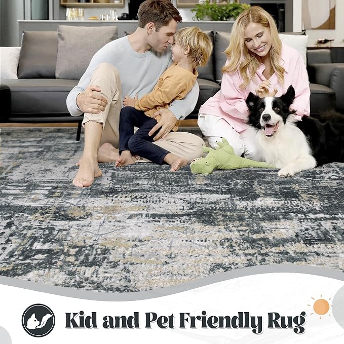 5x7 Area Rugs for Living Room, Washable Modern Abstract Large Area Rug Neutral - Image 3