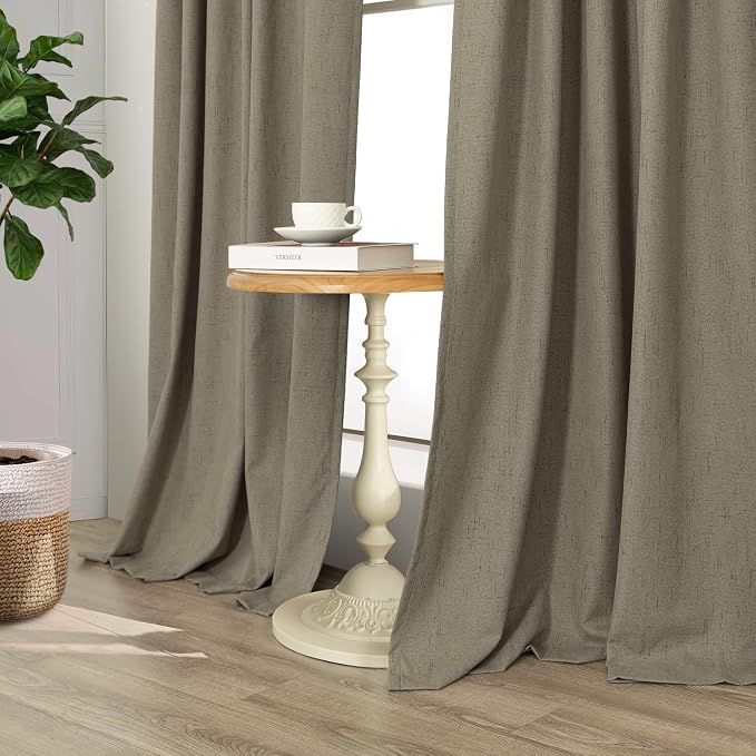 Taupe Blackout Curtains 90 Inches Long Thick Linen Patio Curtain - Image 7