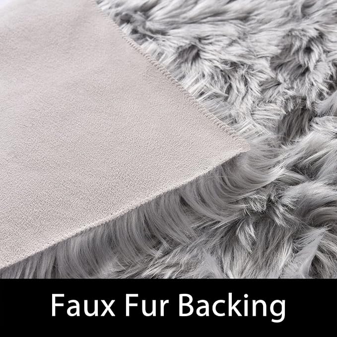 Latepis Small Rugs for Bedroom 2x3 Grey Faux Sheepskin Rug for Living Room - Image 4