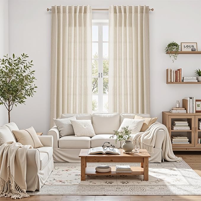 Cream Beige Linen Curtains 132 Inch Length - Image 8