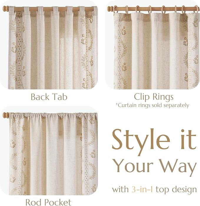 jinchan Belrose Linen Curtains for Bedroom Floral Curtains 84 Inch Length Linen - Image 6