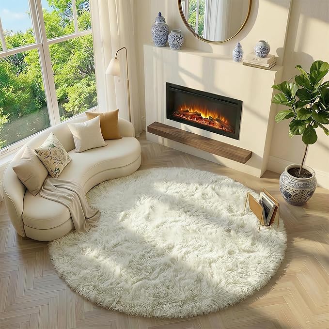 Amdrebio Ivory White Round Circle Rug 6Ft - Image 5