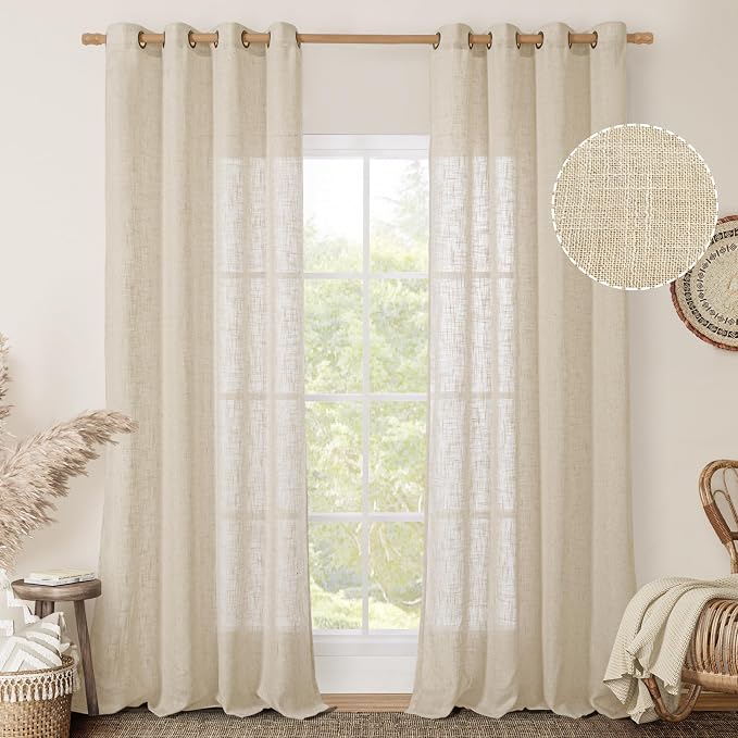 LAMIT Light Filtering Sheer Linen Curtains 102 inches Long, Linen Textured Semi by LAMIT